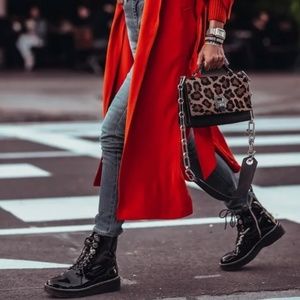 Michael Kors Haskell Combat Boots Flat Patent Leather Black